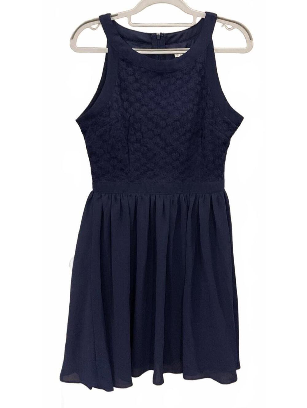 Miami Womens Sleeveless Round Neck ZIP Back Navy Blue Dress Size M